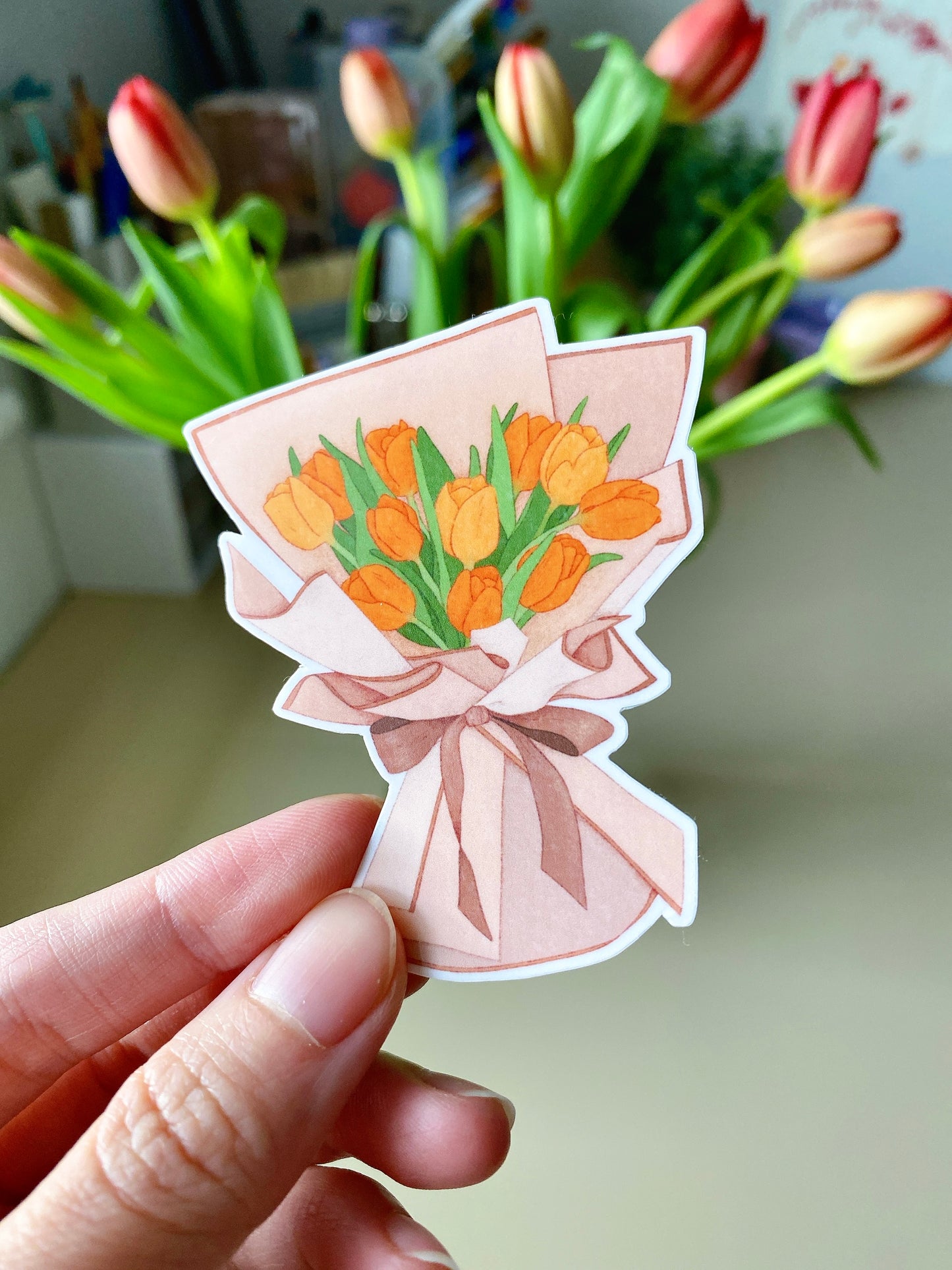 Tulip Bouquet Set - Pop-Up Card & Waterproof Vinyl Sticker