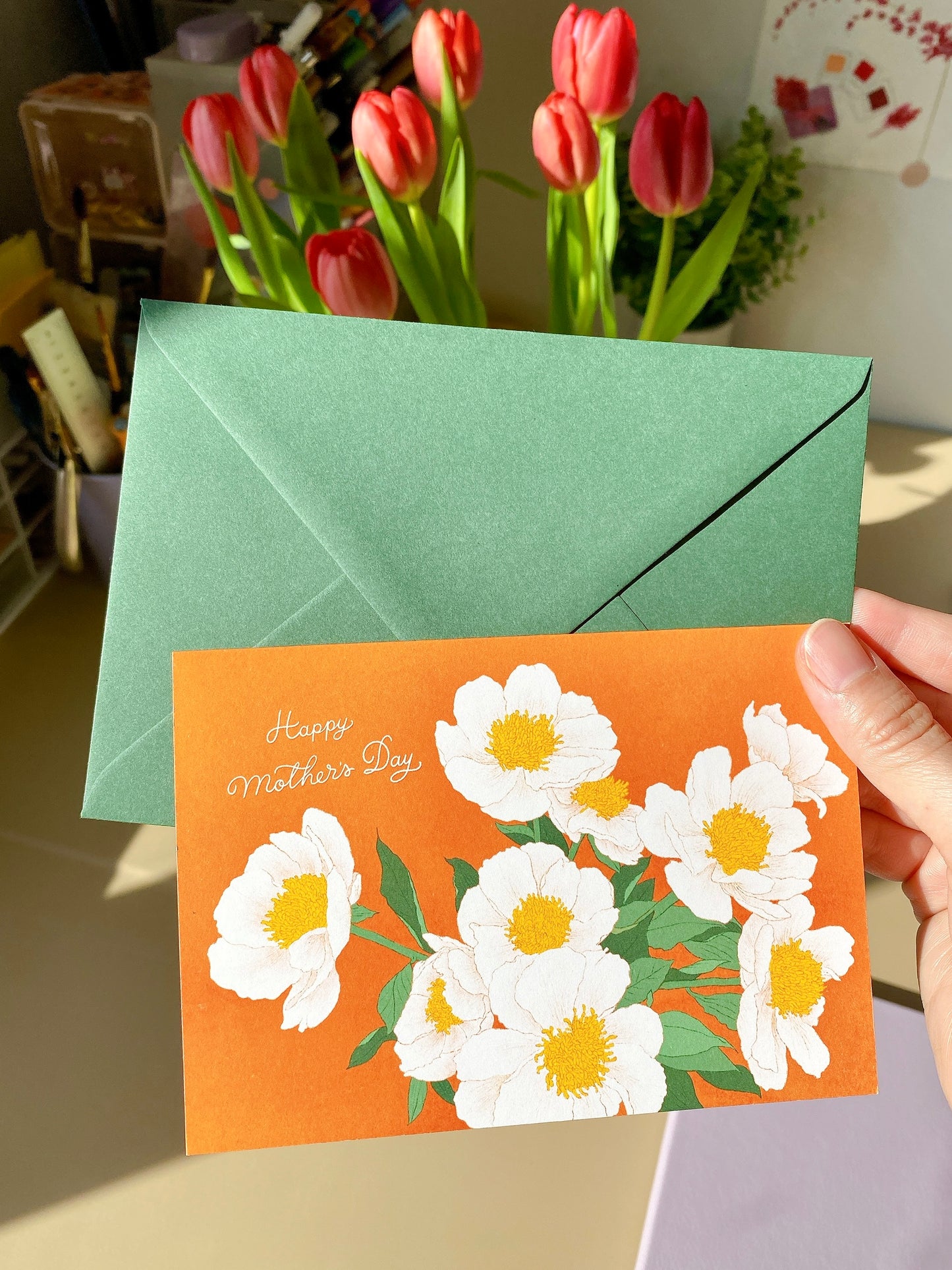 Handmade Mother’s Day Card – Botanical Peony Flowers