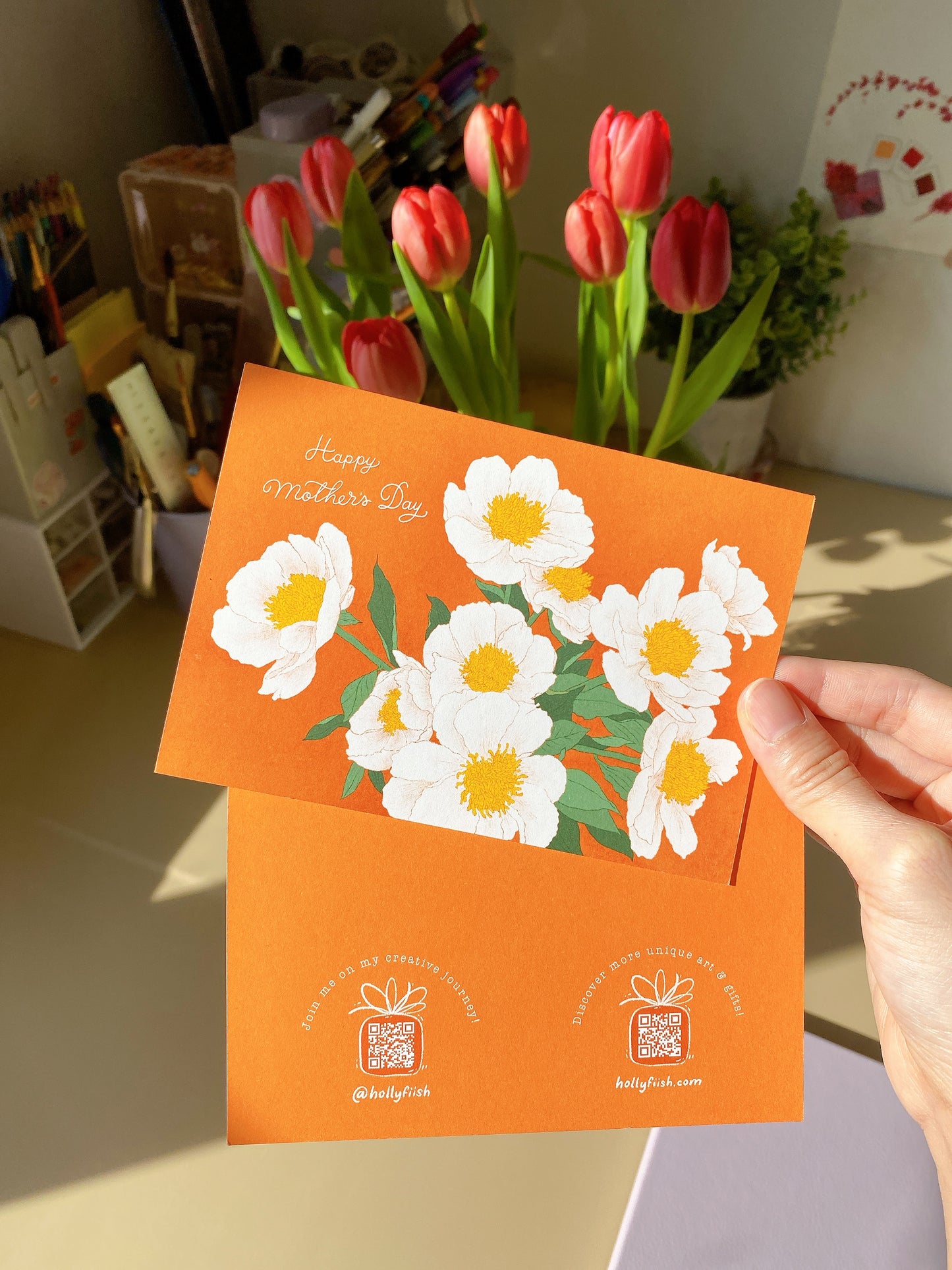 Handmade Mother’s Day Card – Botanical Peony Flowers
