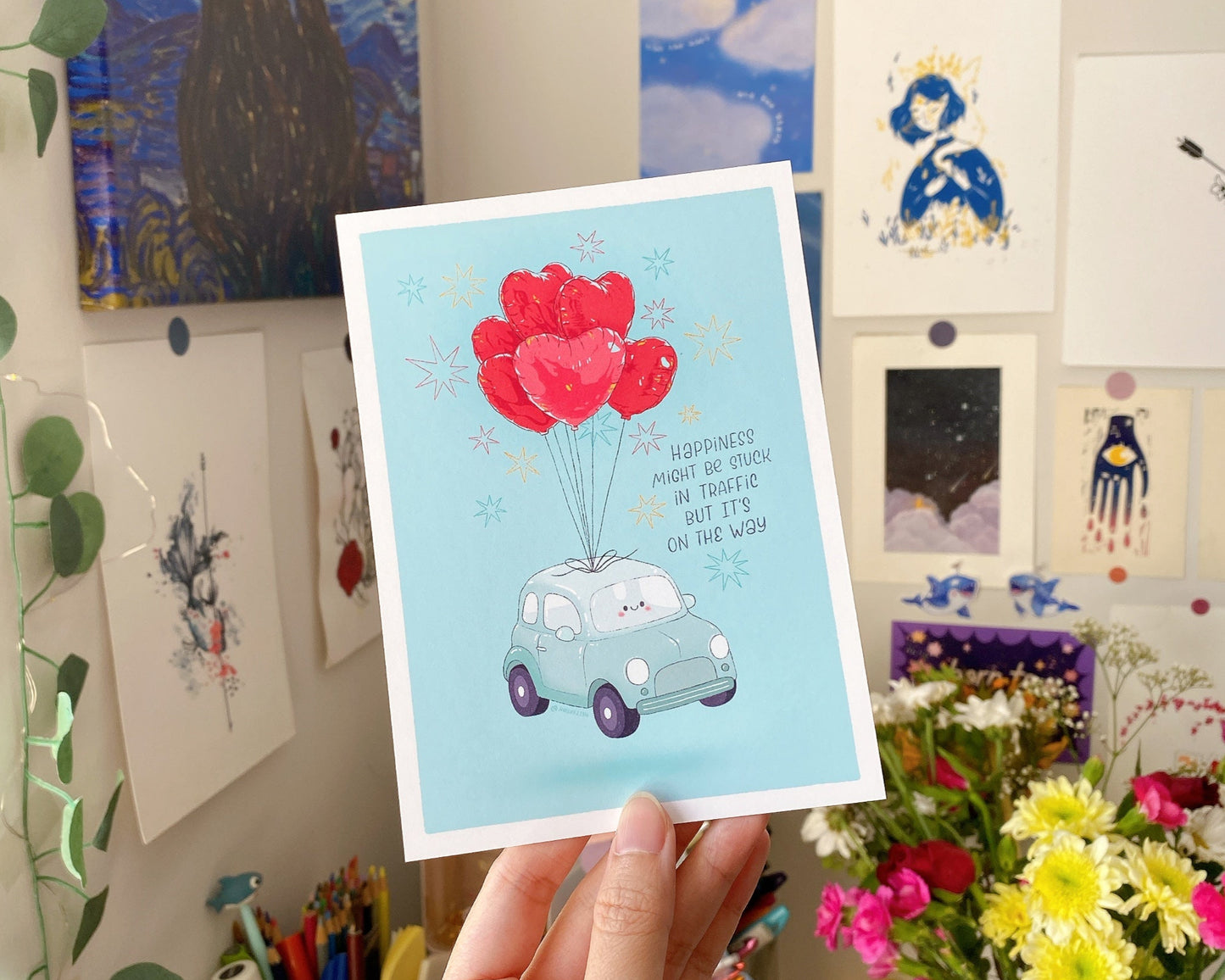 Happiness Art Print | Positive Motivational Wall Decor | Postcard | Sticker