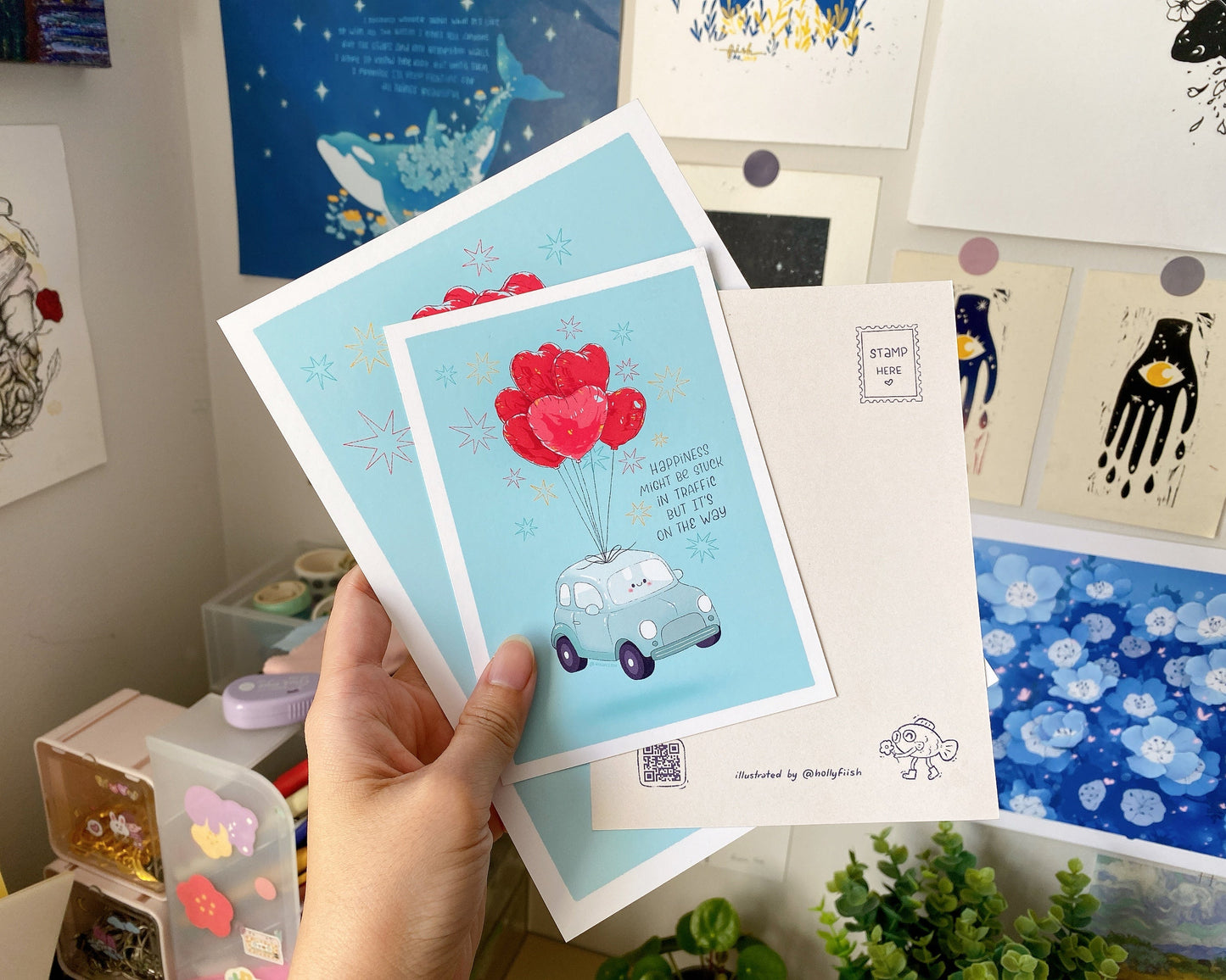 Happiness Art Print | Positive Motivational Wall Decor | Postcard | Sticker