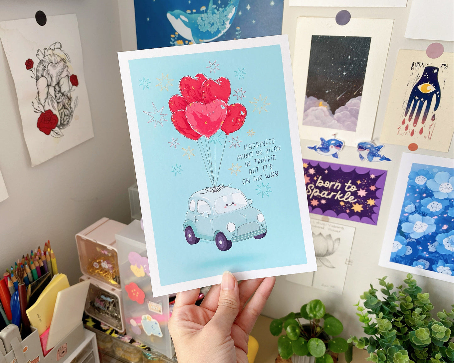 Happiness Art Print | Positive Motivational Wall Decor | Postcard | Sticker