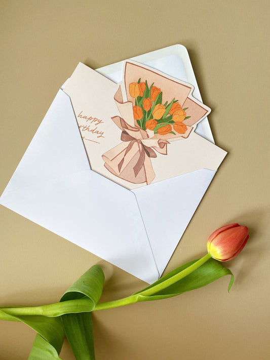 Happy Birthday Pop-up Card - Elegant Tulip Bouquet