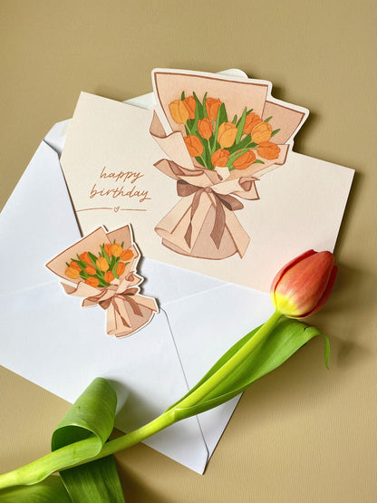 Tulip Bouquet Set - Pop-Up Card & Waterproof Vinyl Sticker
