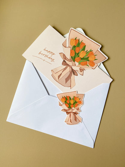 Tulip Bouquet Set - Pop-Up Card & Waterproof Vinyl Sticker