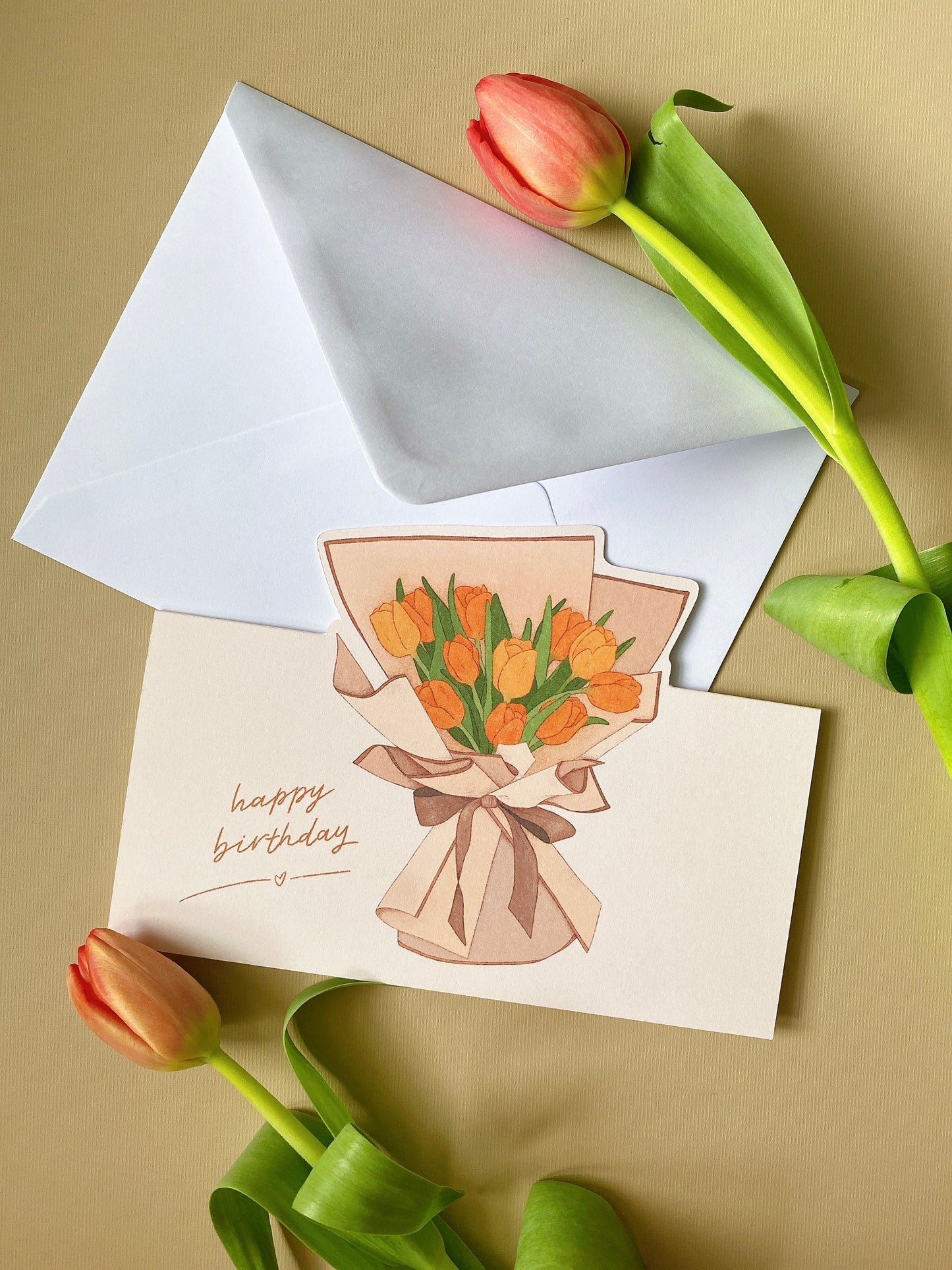 Happy Birthday Pop-up Card - Elegant Tulip Bouquet