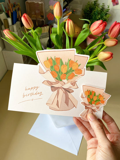 Tulip Bouquet Set - Pop-Up Card & Waterproof Vinyl Sticker