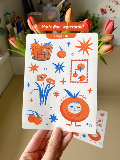 Handmade Oranges Sticker Sheet – Cute & Quirky Stickers for Journaling & Decorating