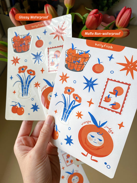 Handmade Oranges Sticker Sheet – Cute & Quirky Stickers for Journaling & Decorating