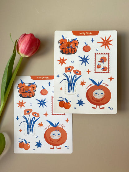 Handmade Oranges Sticker Sheet – Cute & Quirky Stickers for Journaling & Decorating