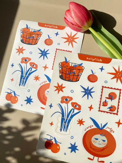 Handmade Oranges Sticker Sheet – Cute & Quirky Stickers for Journaling & Decorating