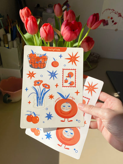 Handmade Oranges Sticker Sheet – Cute & Quirky Stickers for Journaling & Decorating