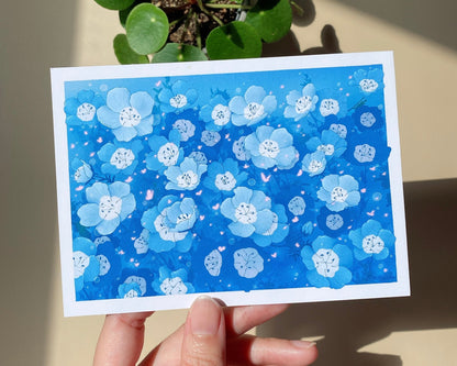 Nemophila Blue Flower Art Print | Calming Floral Wall Decor | Postcard