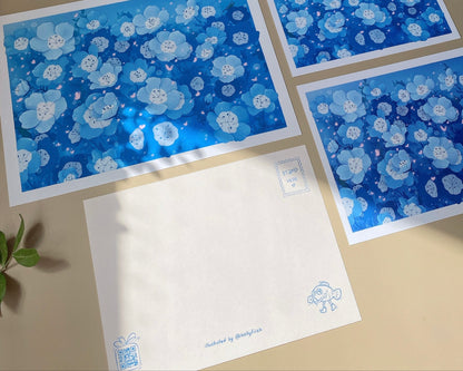 Nemophila Blue Flower Art Print | Calming Floral Wall Decor | Postcard