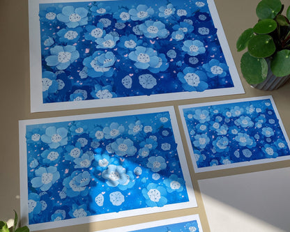 Nemophila Blue Flower Art Print | Calming Floral Wall Decor | Postcard