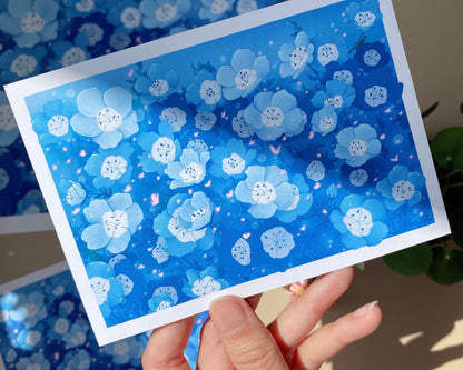 Nemophila Blue Flower Art Print | Calming Floral Wall Decor | Postcard