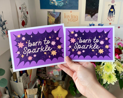 Born to Sparkle Art Print | Motivational Quote Girl Wall Decor | Postcard