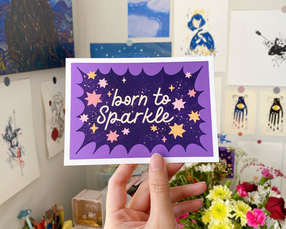 Born to Sparkle Art Print | Motivational Quote Girl Wall Decor | Postcard