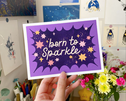 Born to Sparkle Art Print | Motivational Quote Girl Wall Decor | Postcard