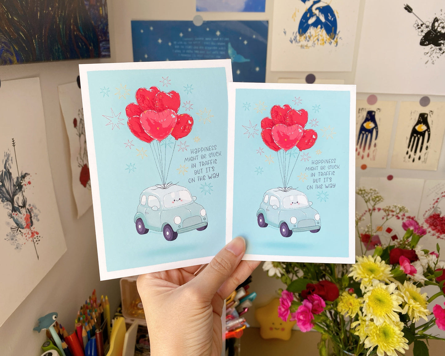 Happiness Art Print | Positive Motivational Wall Decor | Postcard | Sticker