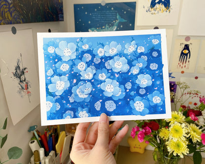 Nemophila Blue Flower Art Print | Calming Floral Wall Decor | Postcard