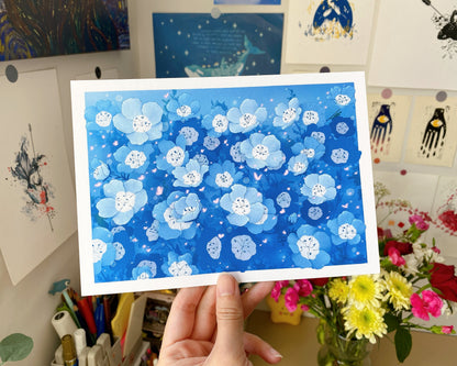 Nemophila Blue Flower Art Print | Calming Floral Wall Decor | Postcard