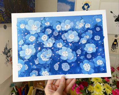 Nemophila Blue Flower Art Print | Calming Floral Wall Decor | Postcard