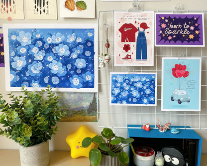 Nemophila Blue Flower Art Print | Calming Floral Wall Decor | Postcard