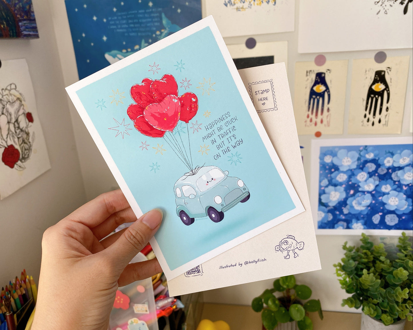 Happiness Art Print | Positive Motivational Wall Decor | Postcard | Sticker