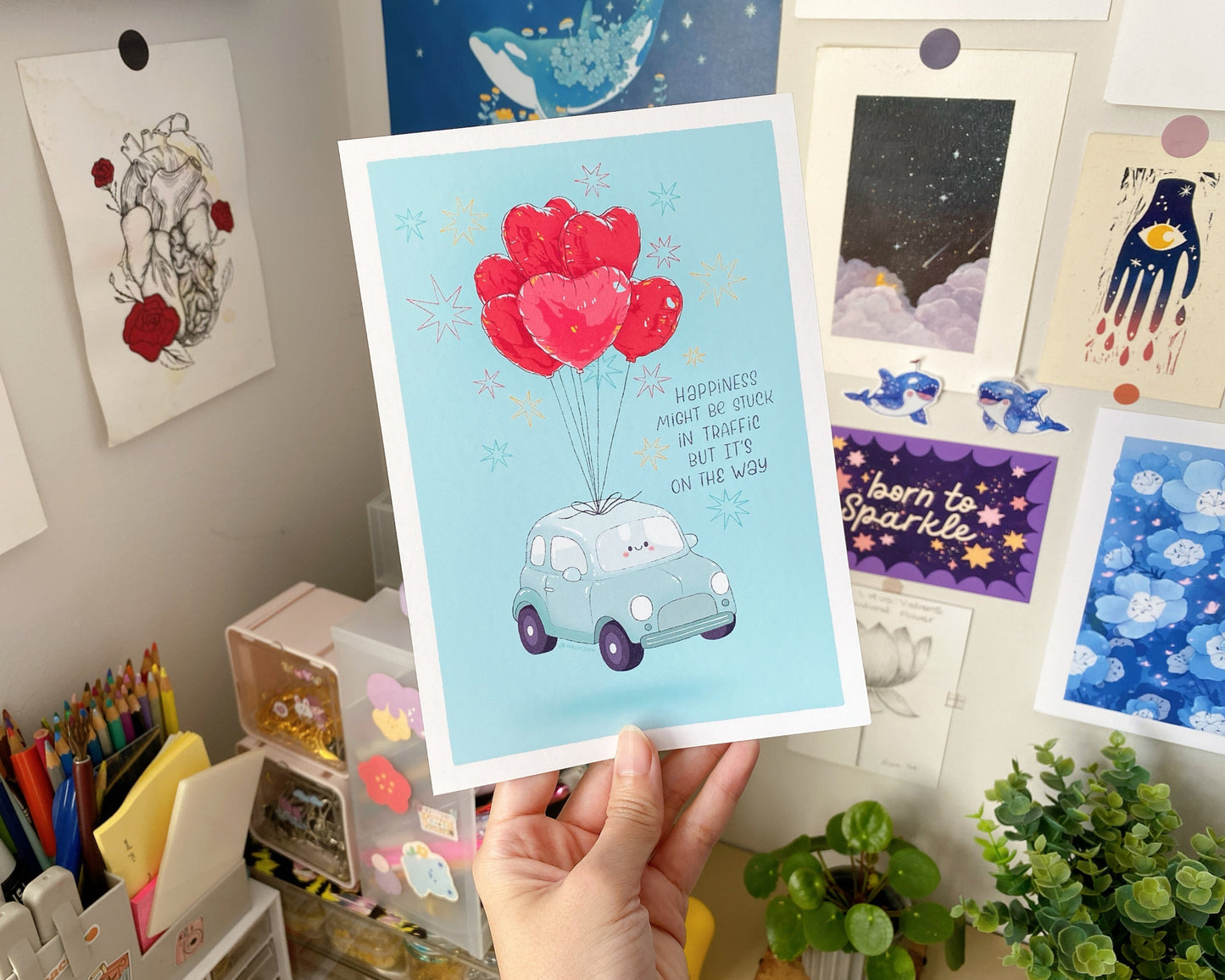 Happiness Art Print | Positive Motivational Wall Decor | Postcard | Sticker
